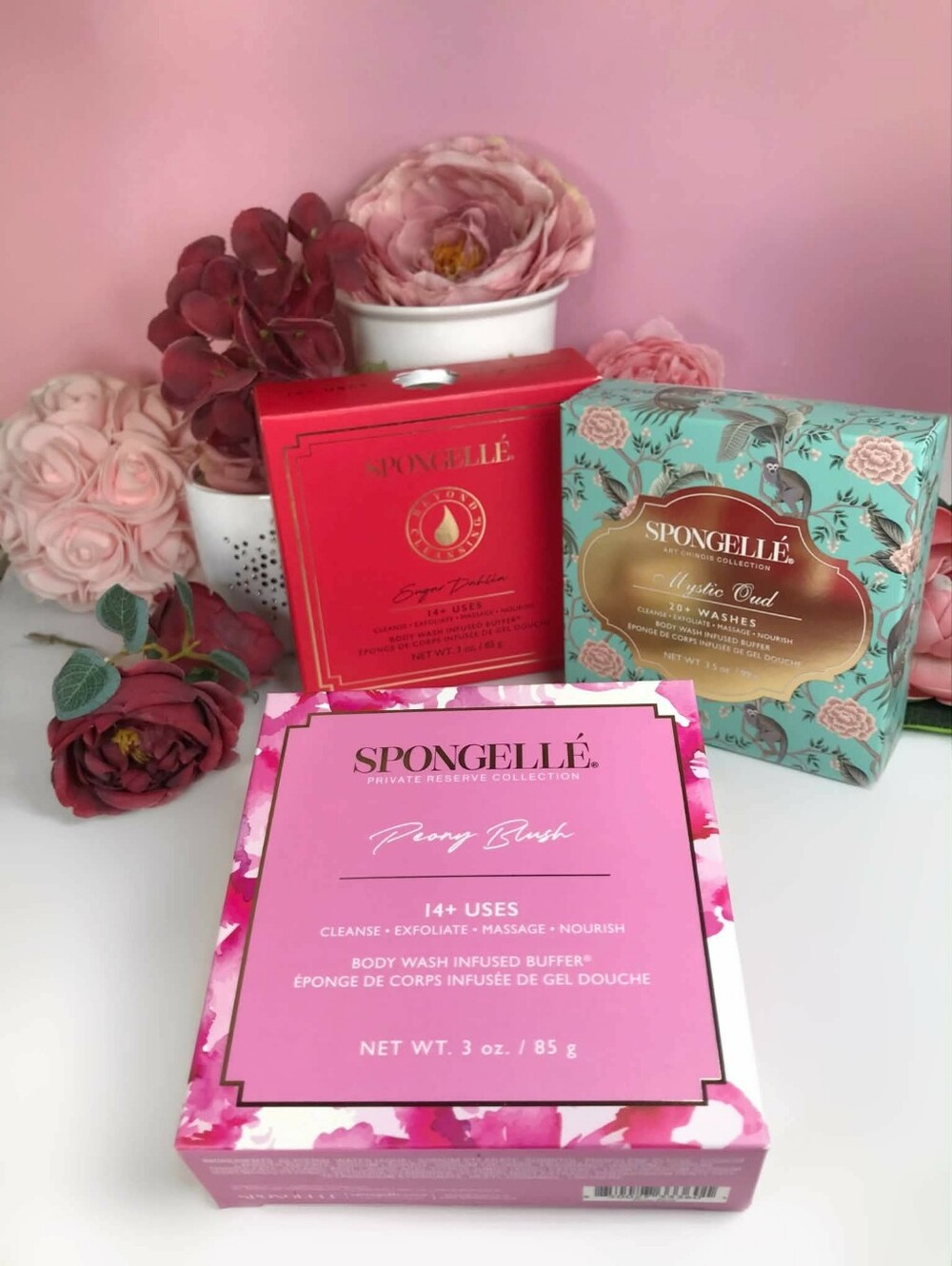 Spongelle Bundle! 3 Buffer Sponges: Mystic Oud, Peony Blush & Sugar Dahlia *BNIB